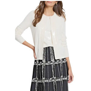 Nic+Zoe Cream Sequin Trim Cardigan Small Open Front Knit NWT